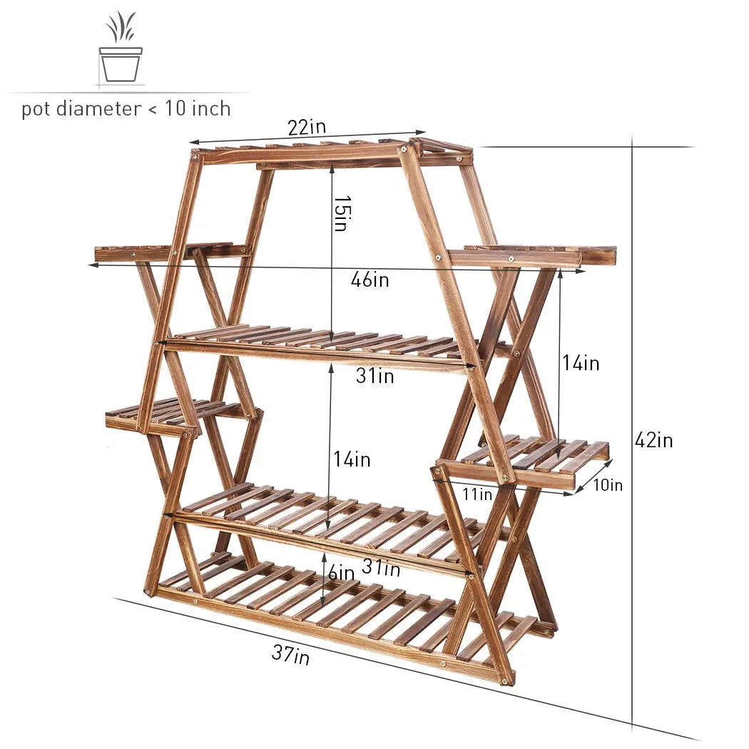 6-Tier Wood Plant Stand - White Oak Home Goods - Plant Stand