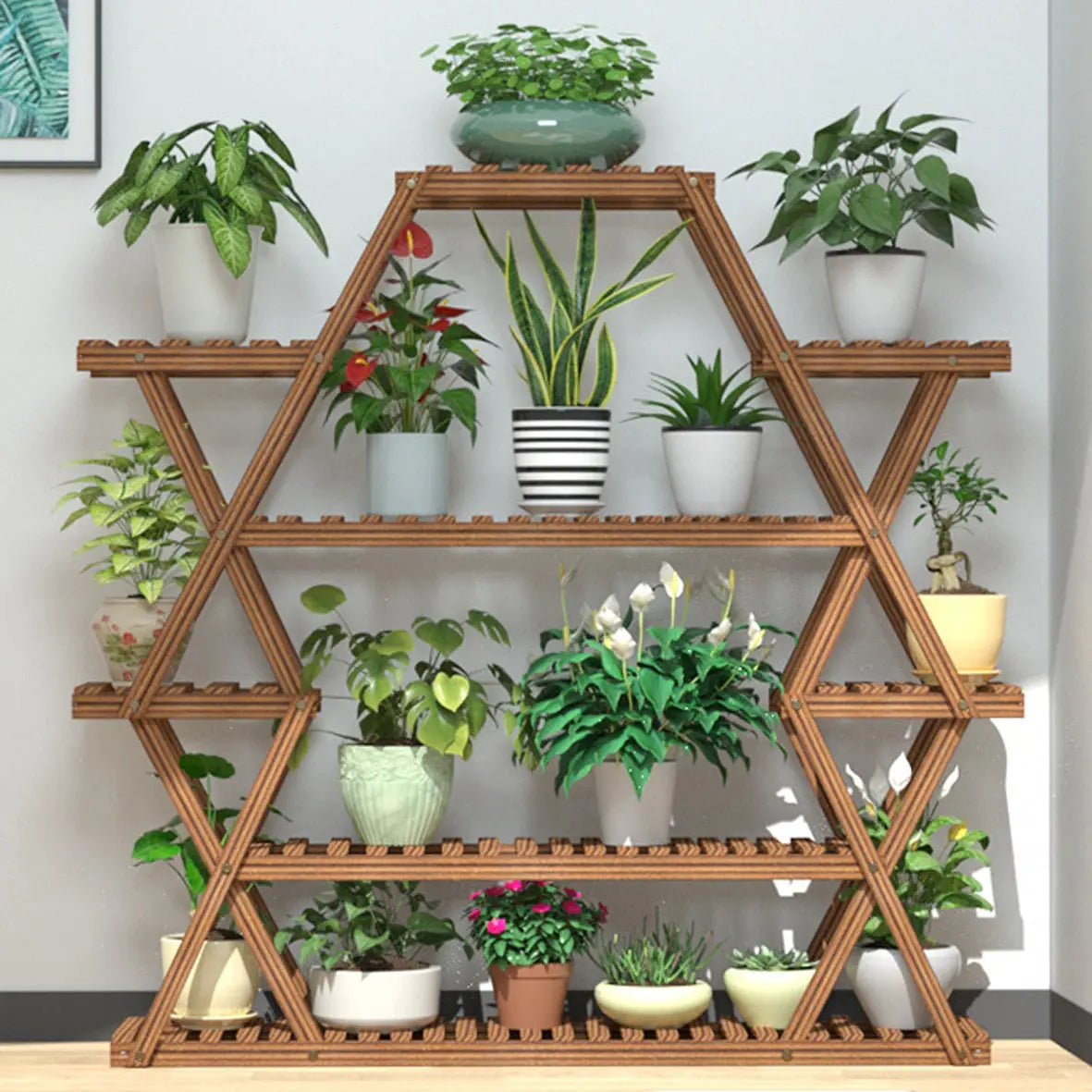 6-Tier Wood Plant Stand - White Oak Home Goods - Plant Stand