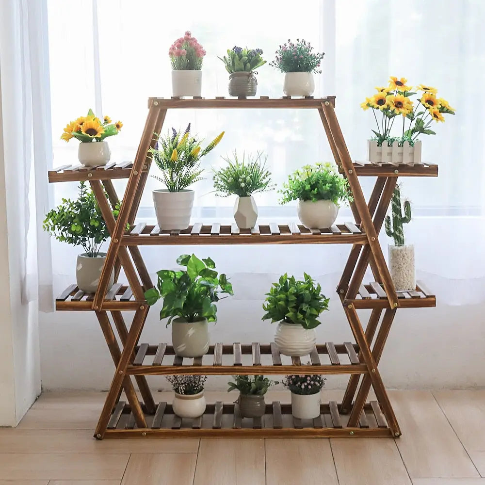 6-Tier Wood Plant Stand - White Oak Home Goods - Plant Stand