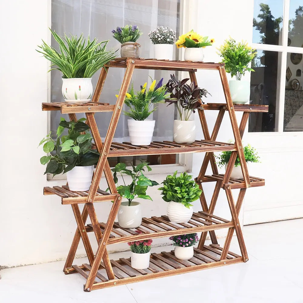6-Tier Wood Plant Stand - White Oak Home Goods - Plant Stand