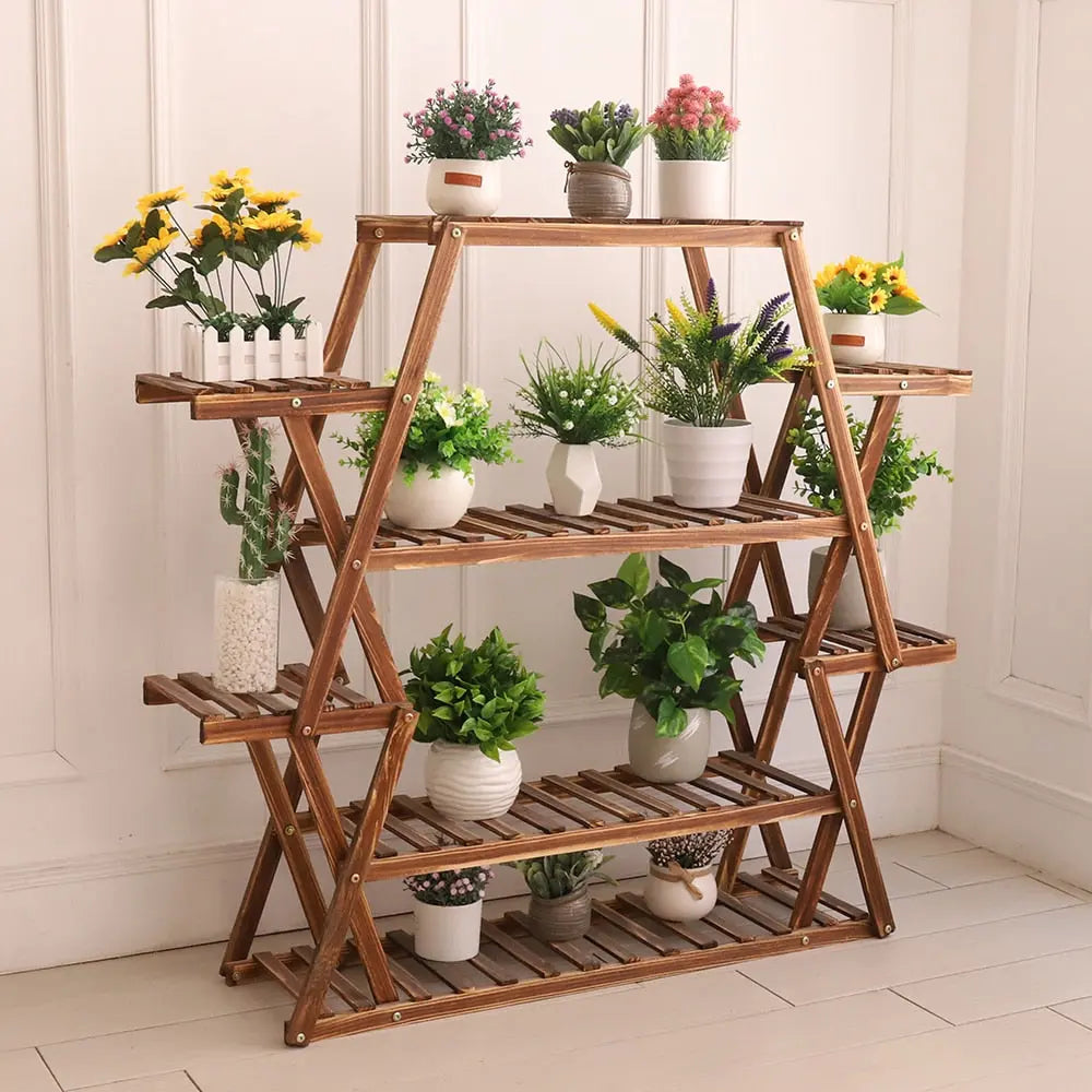 6-Tier Wood Plant Stand - White Oak Home Goods - Plant Stand
